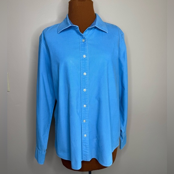 Lands' End Micro Corduroy Light Blue Button Down Shirt Size Large - Picture 1 of 8
